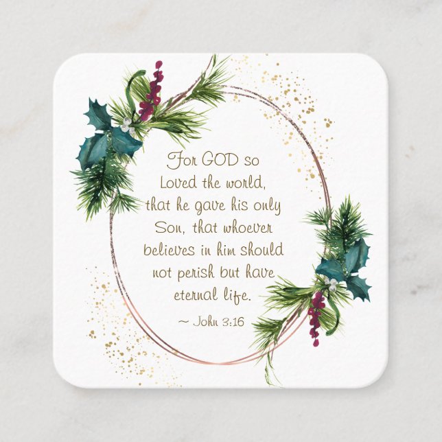 John 3:16 God so Loved the World Christmas Square Business Card (Front)