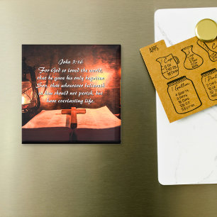 John 3:16 God so loved the world, lantern Magnet