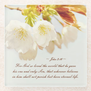 John 3:16 God so loved the world, Scripture Glass Coaster