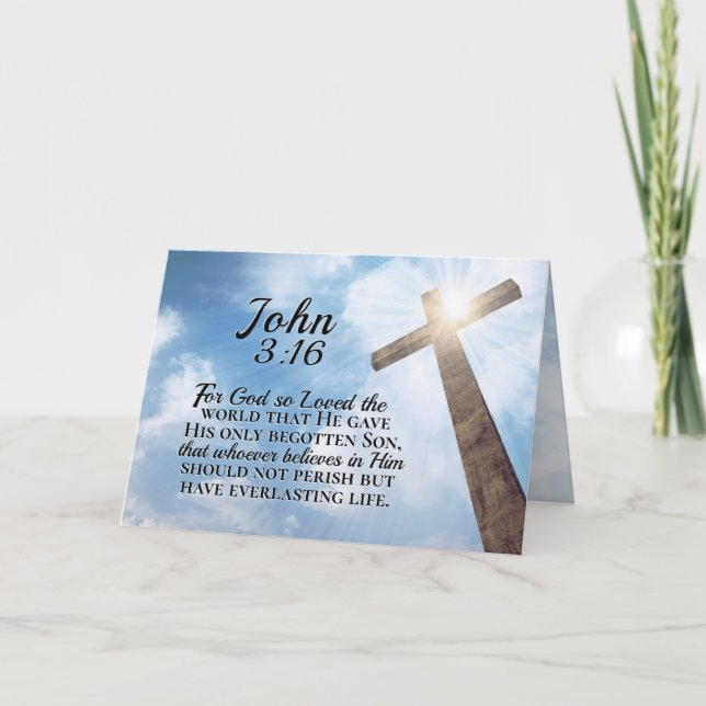 John 3:16 God so Loved the World Wooden Cross  Card (Front)