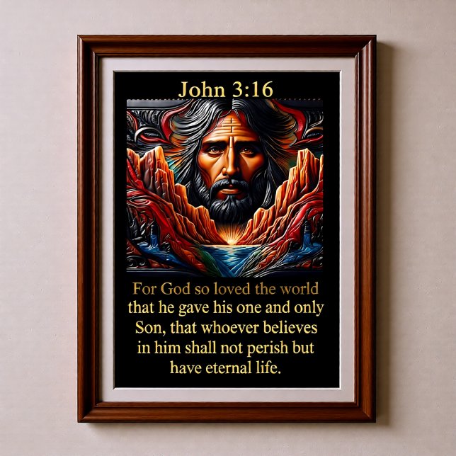 John 3:16 Jesus Face Red Canyon River Sunrise Poster (Creator Uploaded)