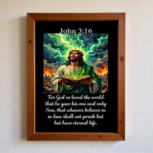 John 3:16 Jesus Holy Bible Apocalypse Lightning Poster