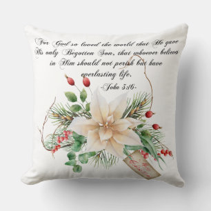 John 3:16 - Merry Christmas Scripture Floral Cushion