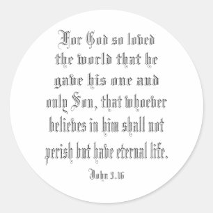 John 3.16 noir classic round sticker