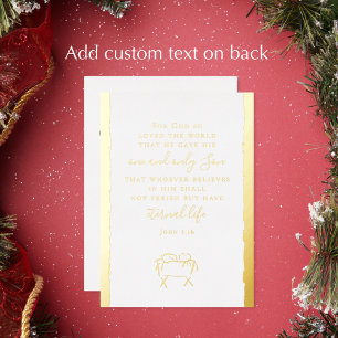 John 3:16 Personalized Christmas Nativity Gold Foil Holiday Card