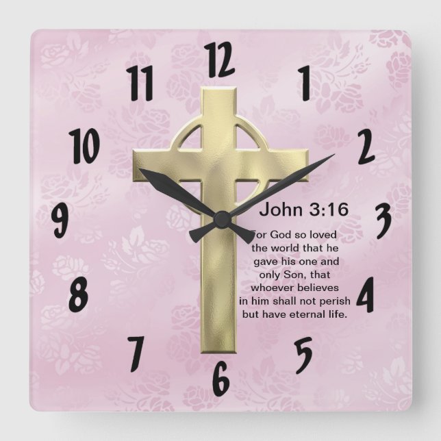 John 3:16 (pink) square wall clock (Front)