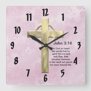 John 3:16 (pink) square wall clock