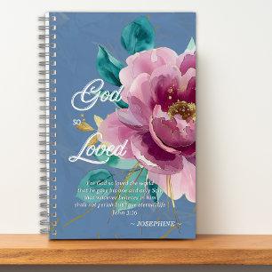 John 3:16 Pink Watercolor Floral Christian Notebook
