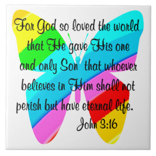 JOHN 3:16 RAINBOW BUTTERFLY TILE