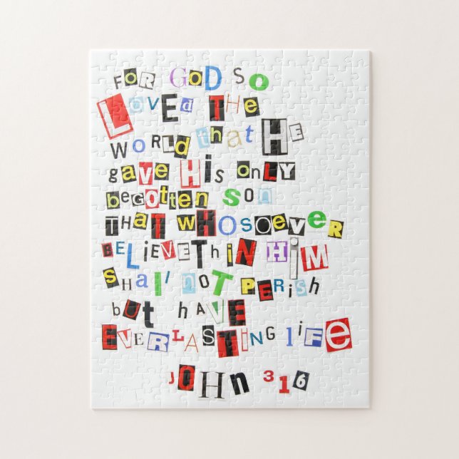 John 3:16 Ransom Note Jigsaw Puzzle (Vertical)