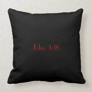 John 3:16, Red Text on Black Background Cushion