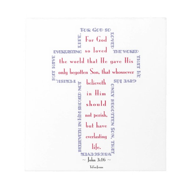 John 3:16 Red, White and Blue Cross Notepad (Front)