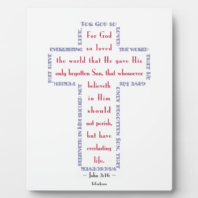 John 3:16 Red, White and Blue Cross Plaque (Front)