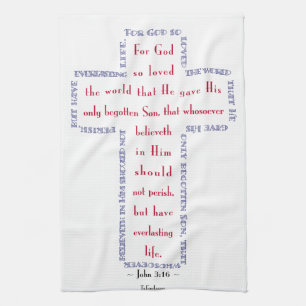 John 3:16 Red, White and Blue Cross Tea Towel