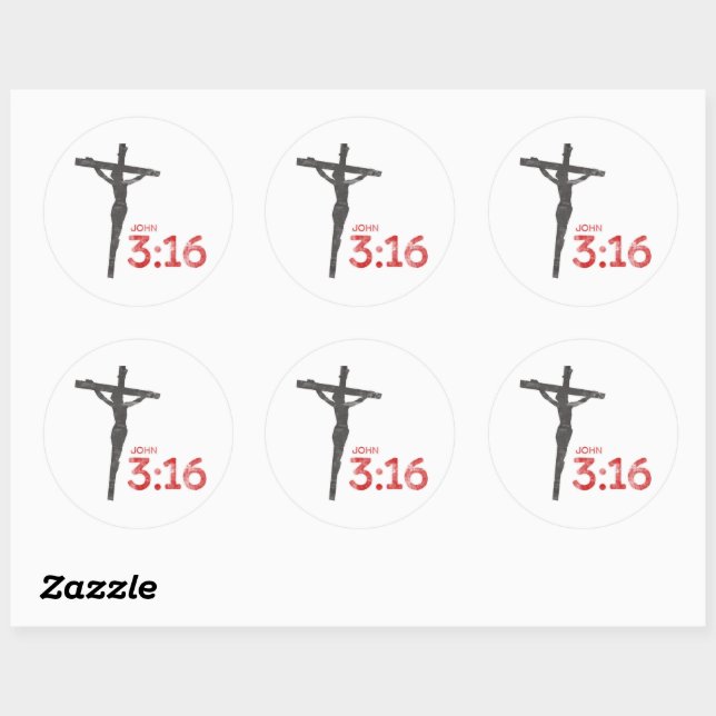  John 3:16 Scripture and crucifix Classic Round Sticker (Sheet)