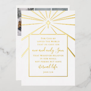 John 3:16 Scripture Christmas Photo Gold Foil Holiday Card