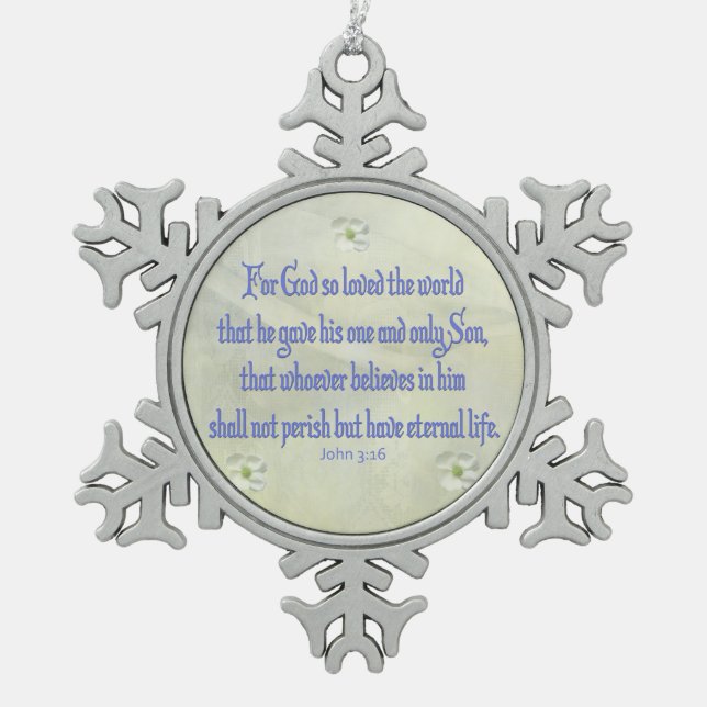 John 3:16 snowflake pewter christmas ornament (Front)