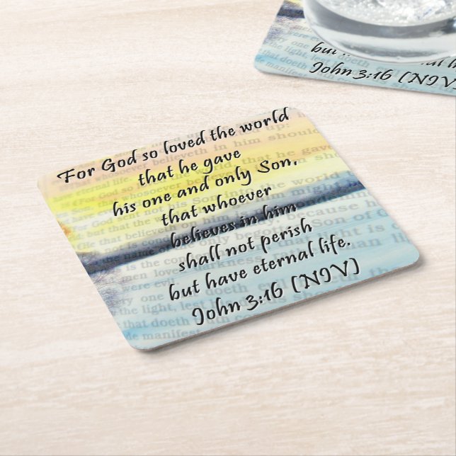 John 3:16 square paper coaster (Angled)