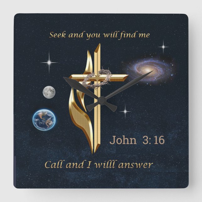 John 3:16    square wall clock (Front)