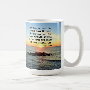 JOHN 3:16 SUNRISE ON THE OCEAN PHOTO COFFEE MUG