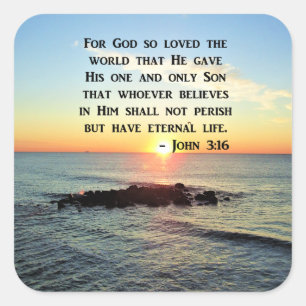 JOHN 3:16 SUNRISE ON THE OCEAN PHOTO SQUARE STICKER