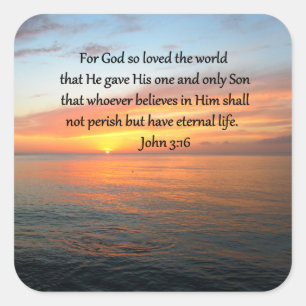 JOHN 3:16 SUNRISE OVER THE OCEAN PHOTO SQUARE STICKER