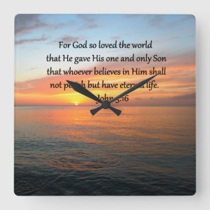 JOHN 3:16 SUNRISE OVER THE OCEAN PHOTO SQUARE WALL CLOCK