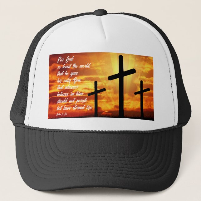 JOHN 3:16 TRENDY BIBLE VERSE CHRISTIAN GIFT TRUCKER HAT (Front)