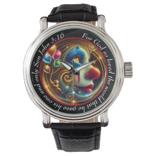 John 3:16 Vibrant Clown Timepiece Joyful Faith Watch