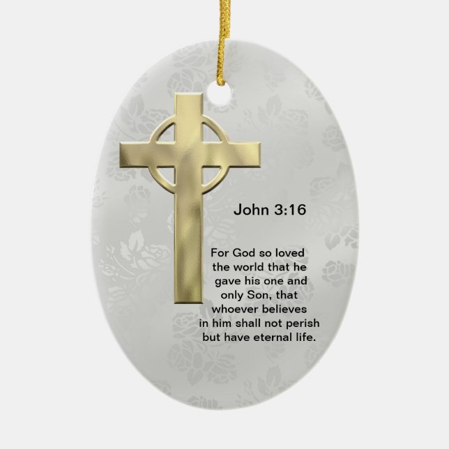 John 3:16 (white) ceramic tree decoration (Front)