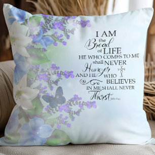 John 635 Bread of Life blue floral Inspirational Cushion