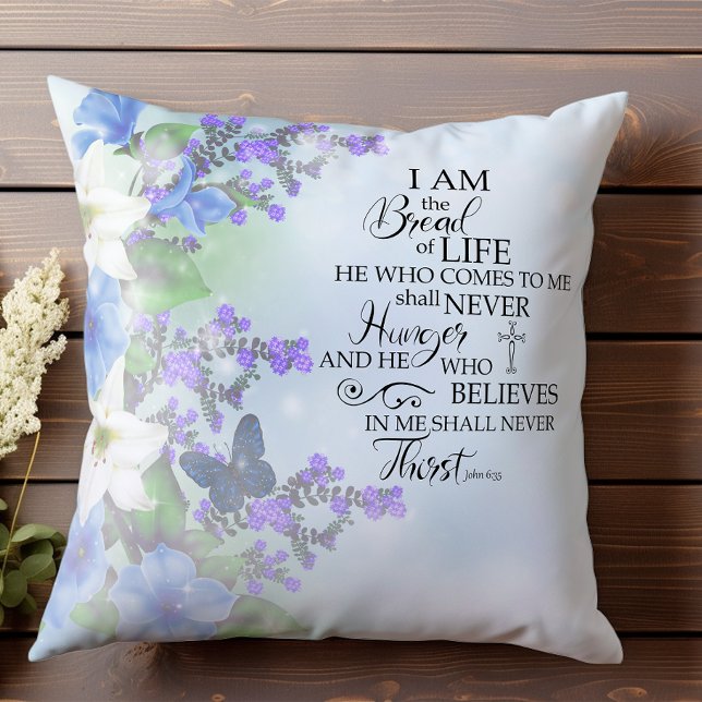 John 635 Bread of Life blue floral Inspirational Cushion (Creator Uploaded)