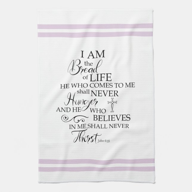 John 635 Bread of Life Lavender Inspirational Tea Towel (Vertical)