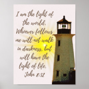 John 8:12 with Lighthouse  Poster