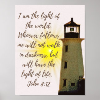 John 8:12 with Lighthouse Poster
