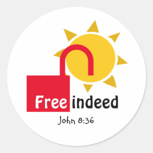 John 8:36 FREE INDEED Customisable Christian RED Classic Round Sticker