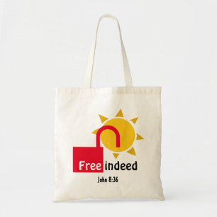 John 8:36 FREE INDEED Customisable Christian Tote Bag