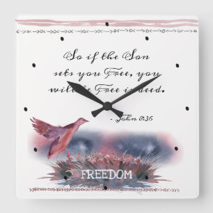 John 8:36 If the Son sets you Free, Scripture Square Wall Clock