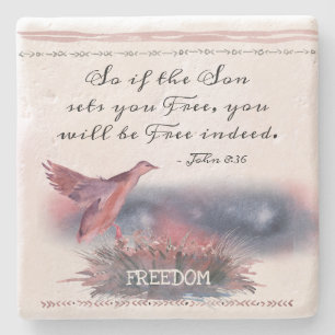 John 8:36 If the Son sets you Free, Scripture Stone Coaster