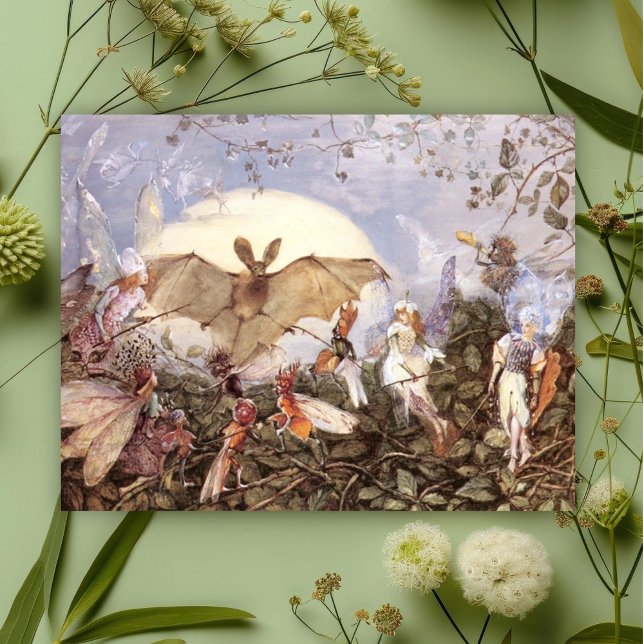 John Anster Fitzgerald Fairy Hordes Attacking Bat Postcard (Creator Uploaded)