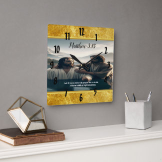 John Baptises Jesus Christ with Faith Square Wall Clock