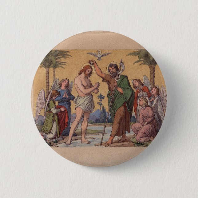 JOHN BAPTIZING JESUS 6 CM ROUND BADGE (Front)