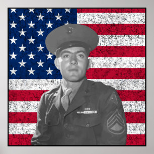 John Basilone and The American Flag -- Border Poster
