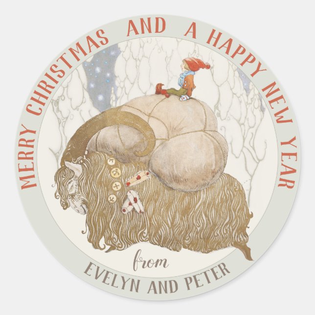 John Bauer Christmas Yule goat Julbocken CC1028 Classic Round Sticker (Front)