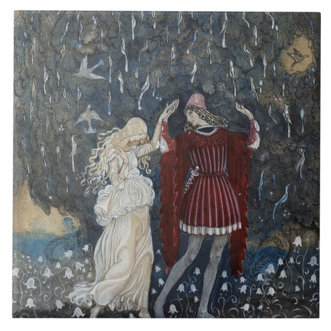 John Bauer - Lena Dances with the Knight Ceramic Tile (Front)