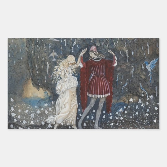 John Bauer - Lena Dances with the Knight Rectangular Sticker (Front)
