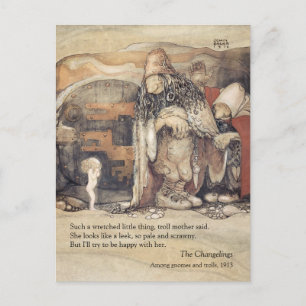 John Bauer Troll couple Princess baby Changelings Postcard