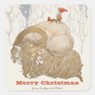 John Bauer Yule goat Julbocken CC1027 Christmas Square Sticker