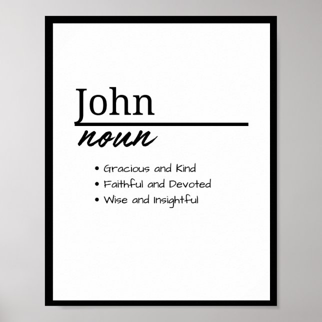 John, Boy Personalised Name Definition Poster (Front)