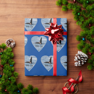 John Coe Orca Killer Whale Navy Blue Wrapping Paper